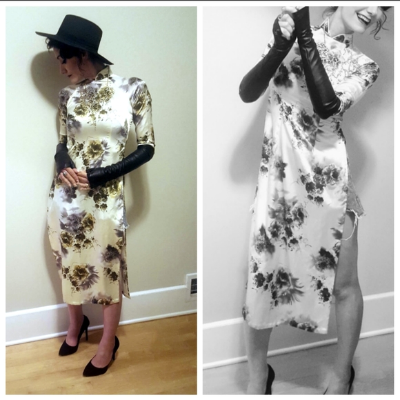 Vintage Satin Dress with Side Slits - Picture 4 of 12